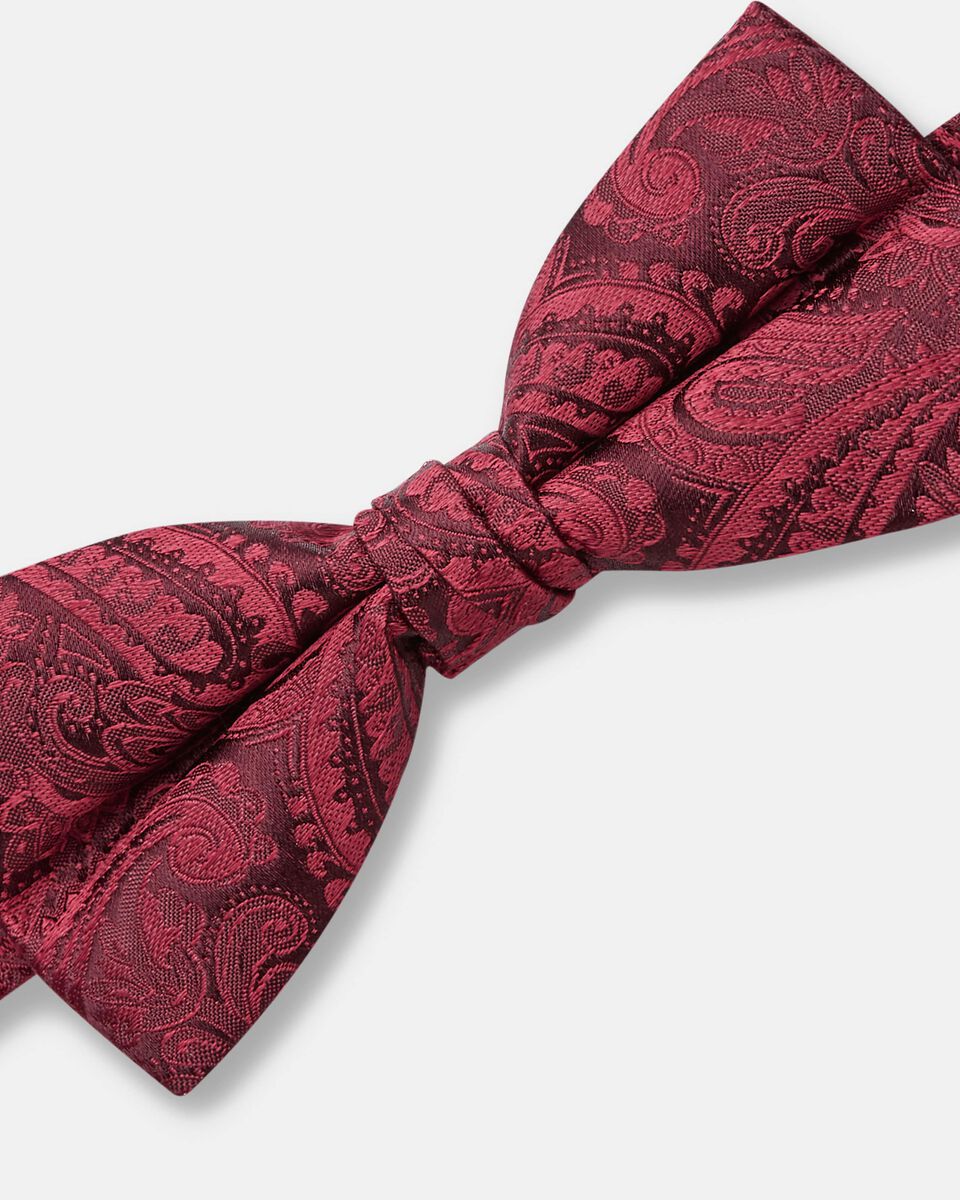 Silk Self Paisley Bow Tie, Burgundy, hi-res